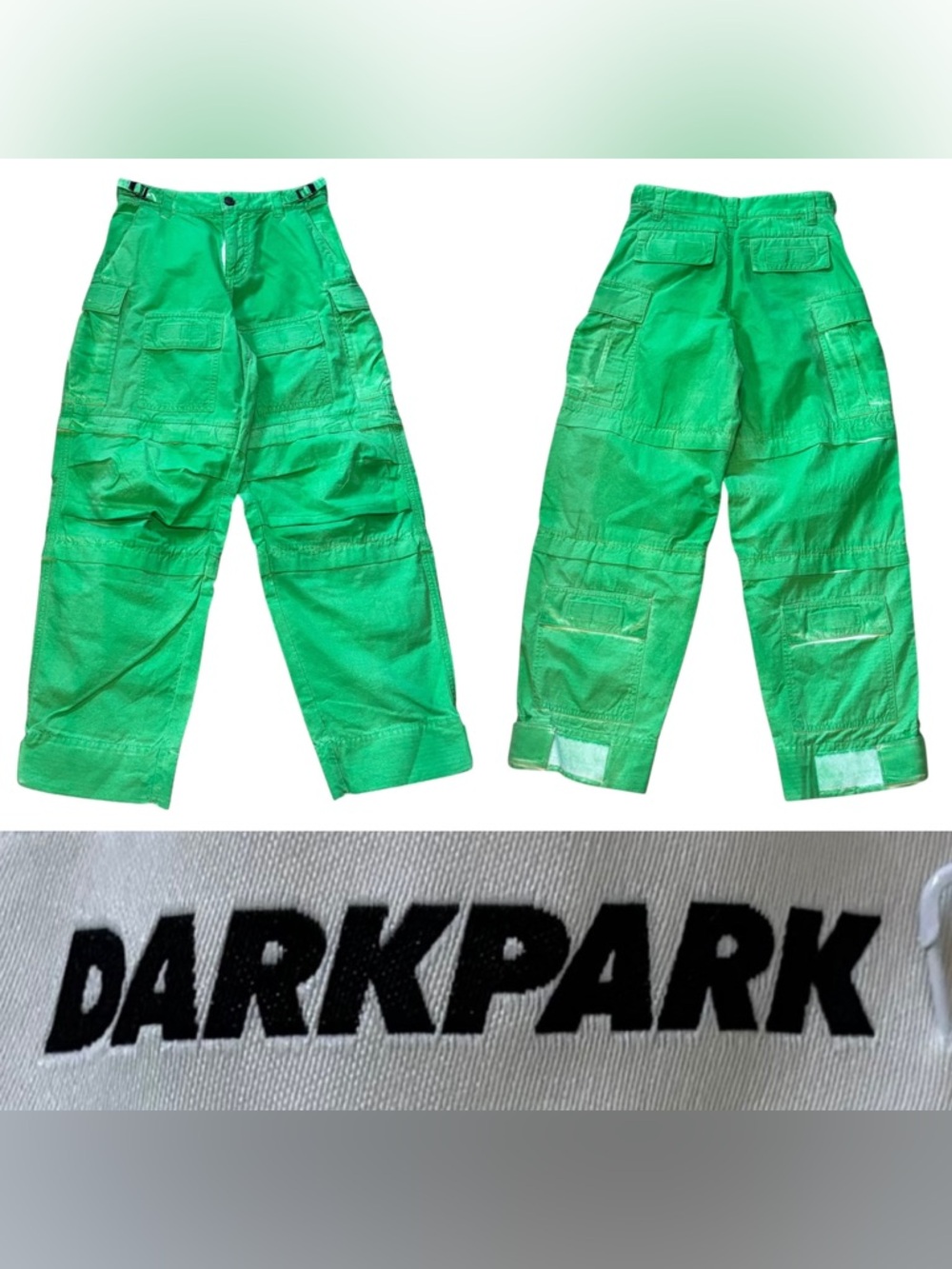 DARKPARK Ripstop Wide-Leg Cargo Trousers Women’s Size 24 In Acid Green